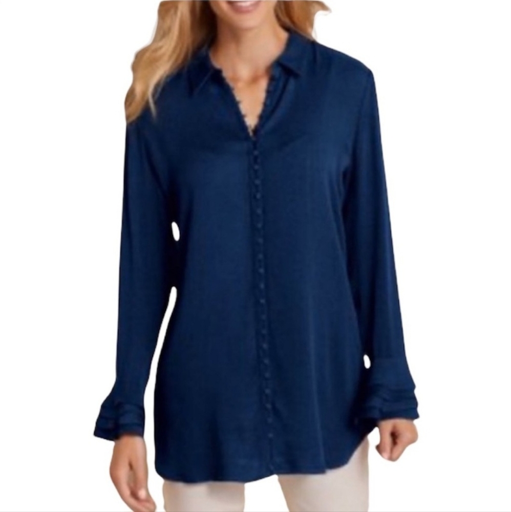 NWT Soft Surroundings Poet Blouse Indigo Blue Petite‎ Small 6P-8P